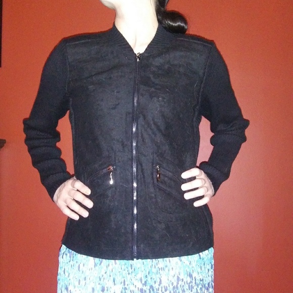 Gizel Sweaters - NWT Black Goth Sweater Jacket Faux Suede
